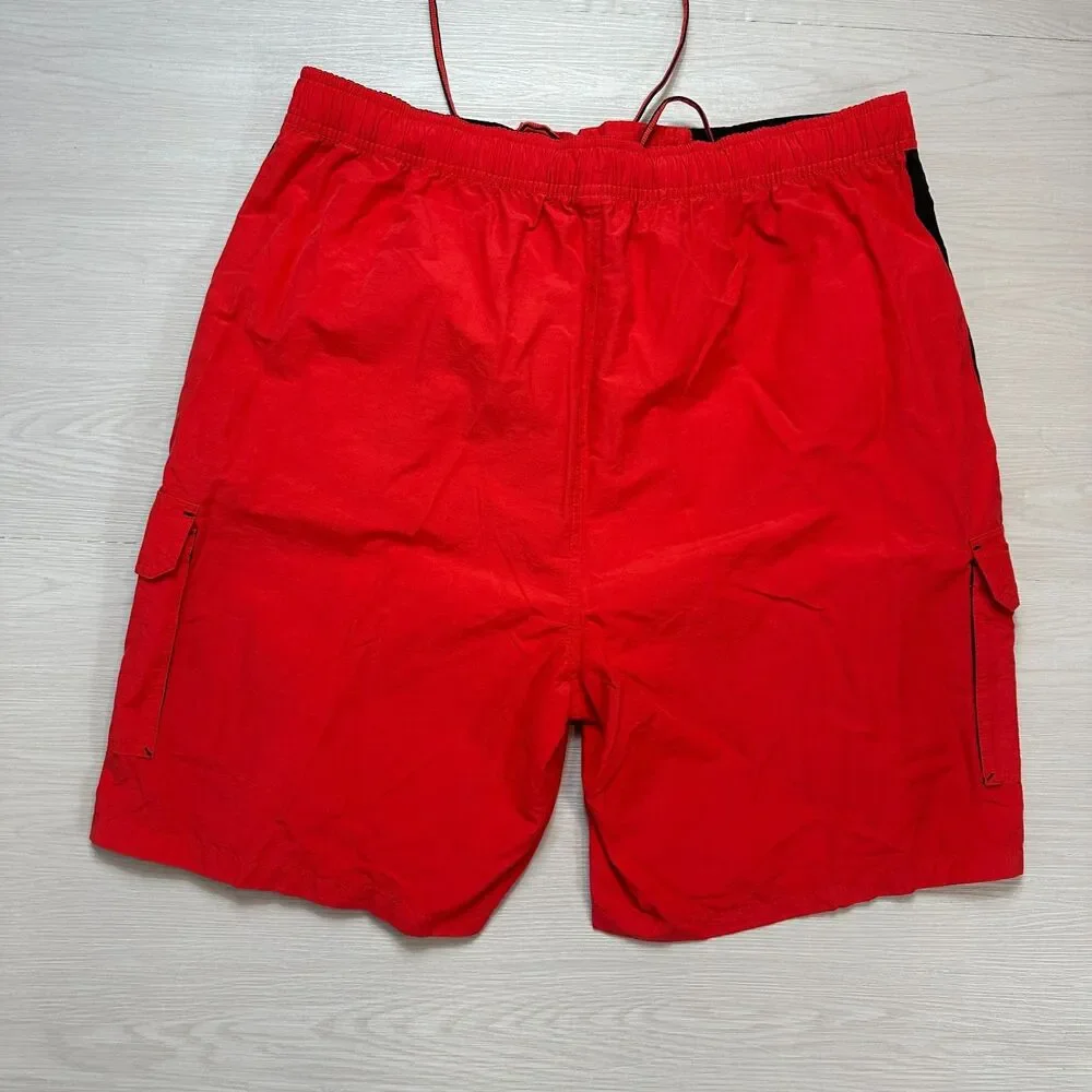Daniel Cremieux Men XL Swim Trunks Red Black Cargo Board Shorts Mesh Lined Pouch